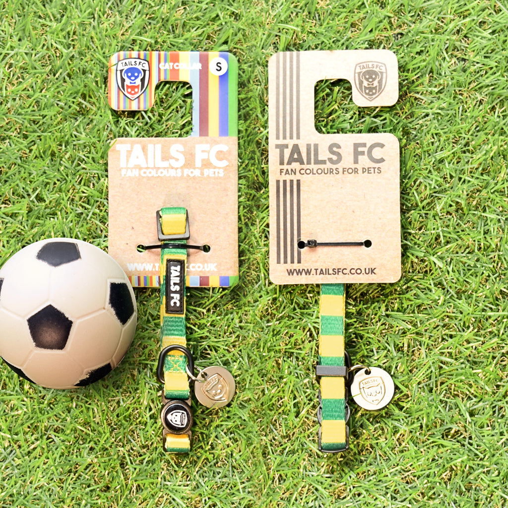 Norwich Cat Collar - Yellow & Green Stripe Football Pet Collar