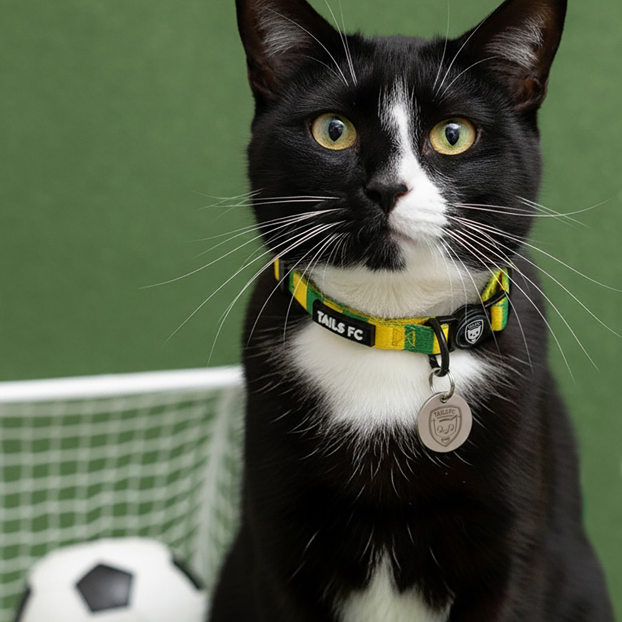Norwich Cat Collar - Yellow & Green Stripe Football Pet Collar