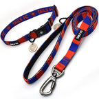 PSG Dog Set - Blue & Red Stripe Football Dog Collar and Leash Set