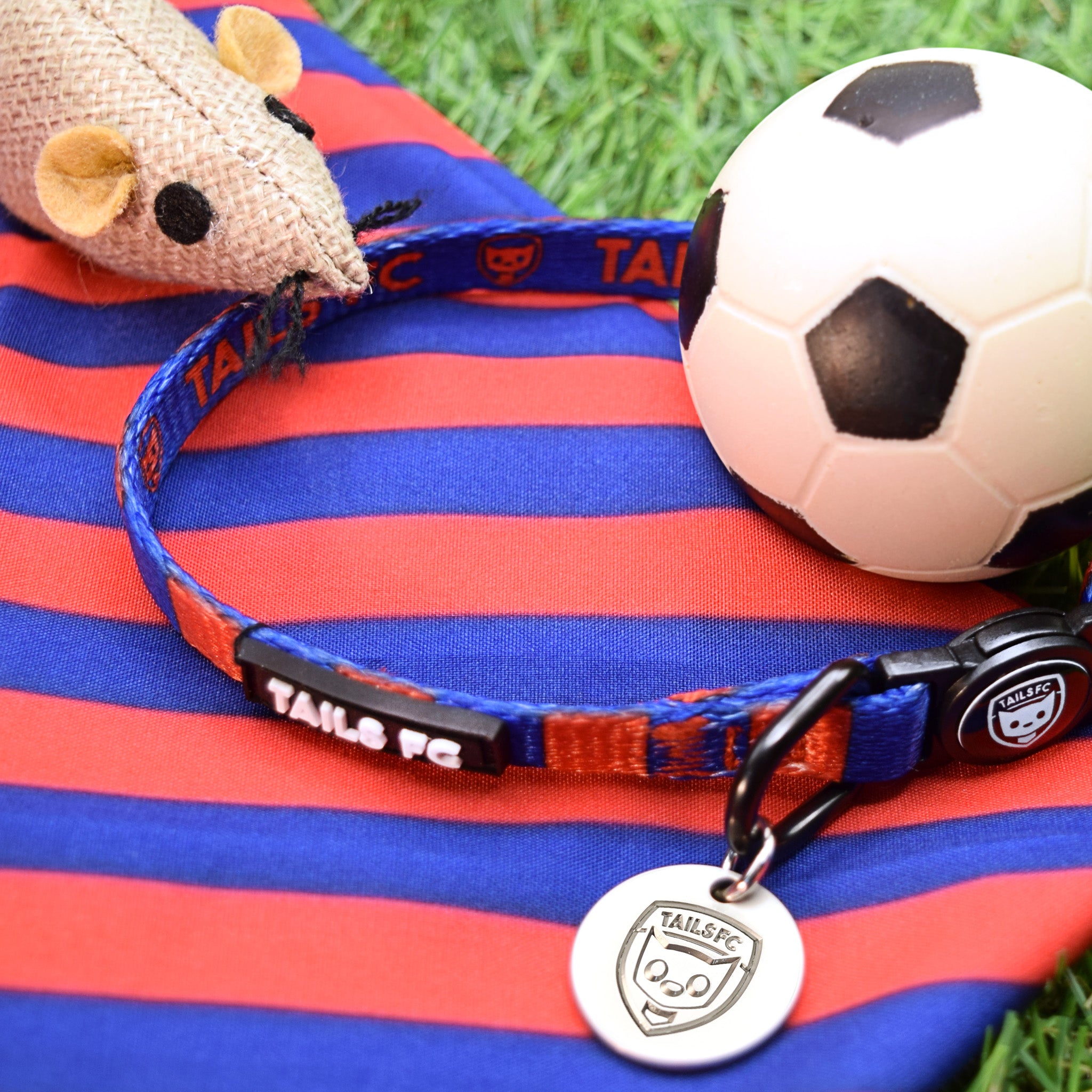PSG Cat Collar - Red & Blue Stripe Football Pet Collar