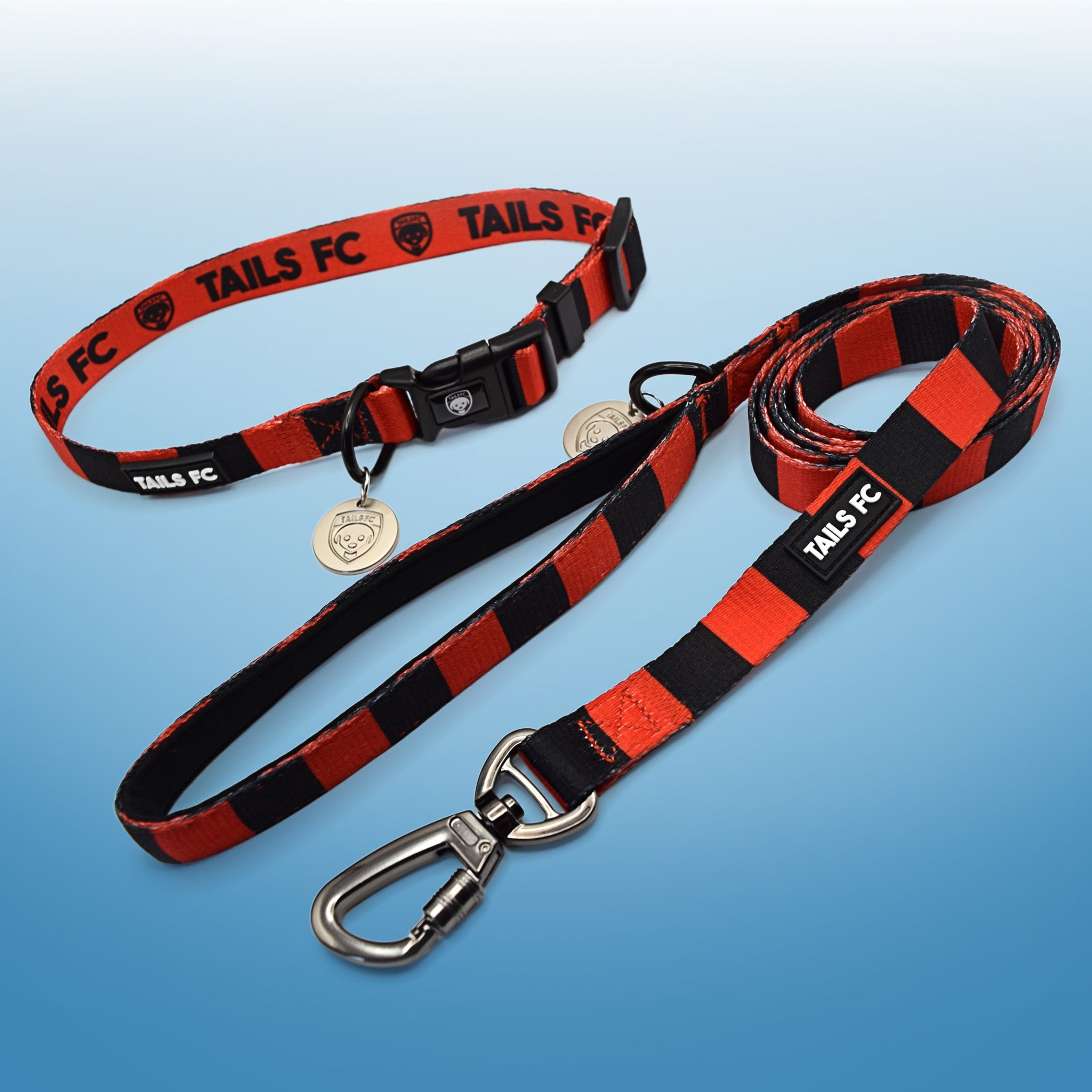 Red and Black Dog Set - Red & Black Stripe Football Dog Collar and Leash Set