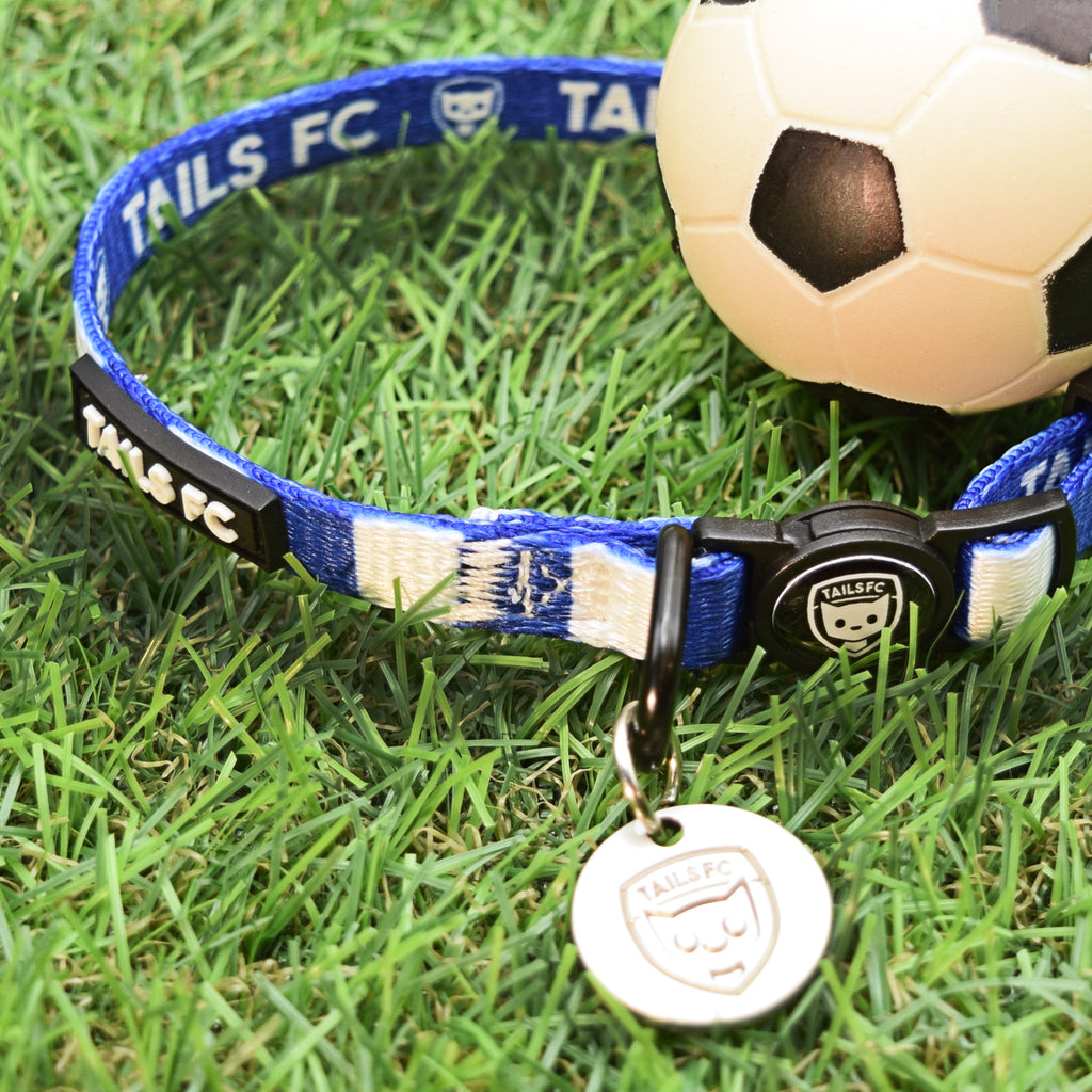 Scotland Cat Collar - Blue & White Stripe Football Pet Collar