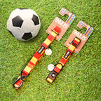 Spain Dog Set - Red & Gold Stripe Football Dog Collar and Leash Set