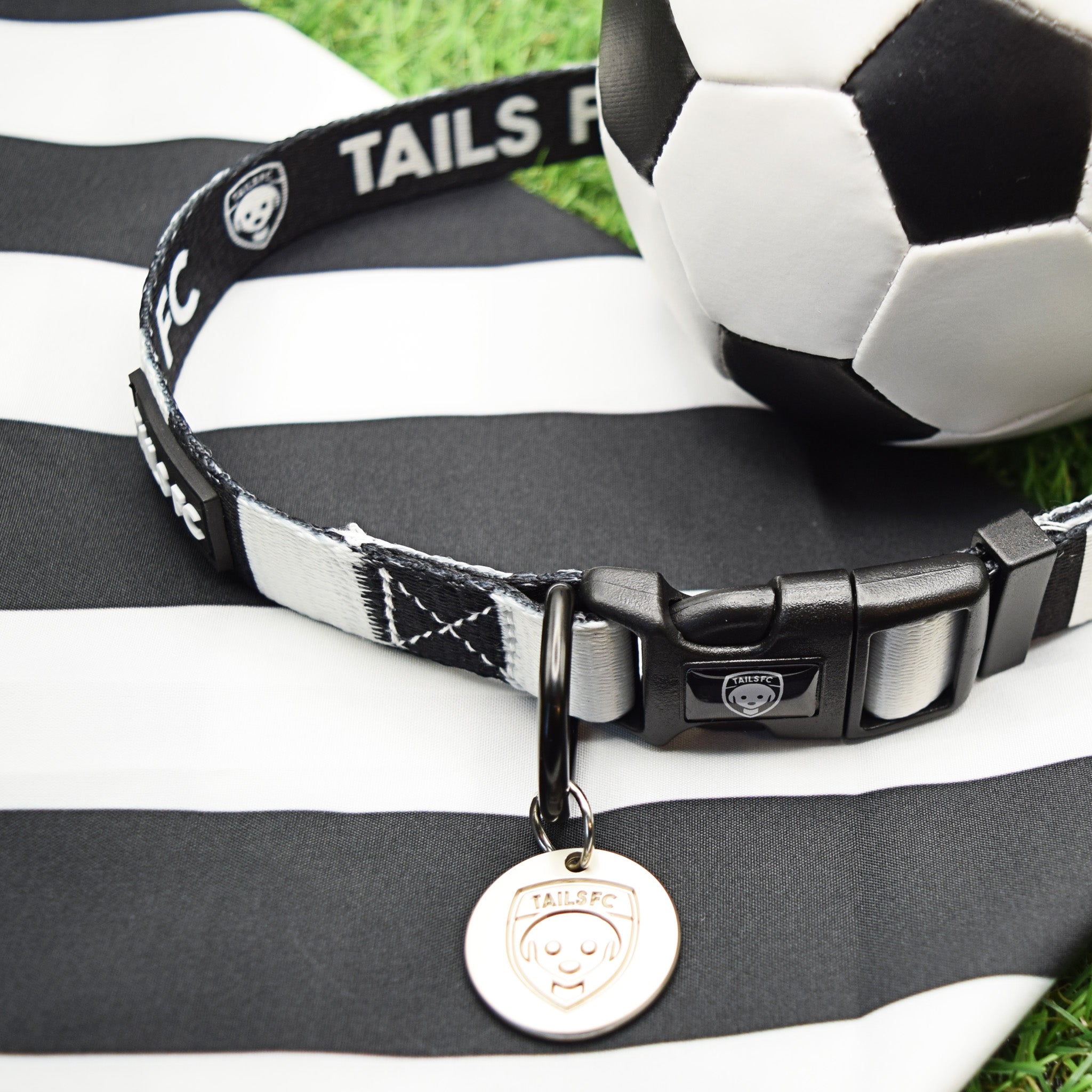 St Mirren Dog Set - Black & White Stripe Football Dog Collar and Leash Set