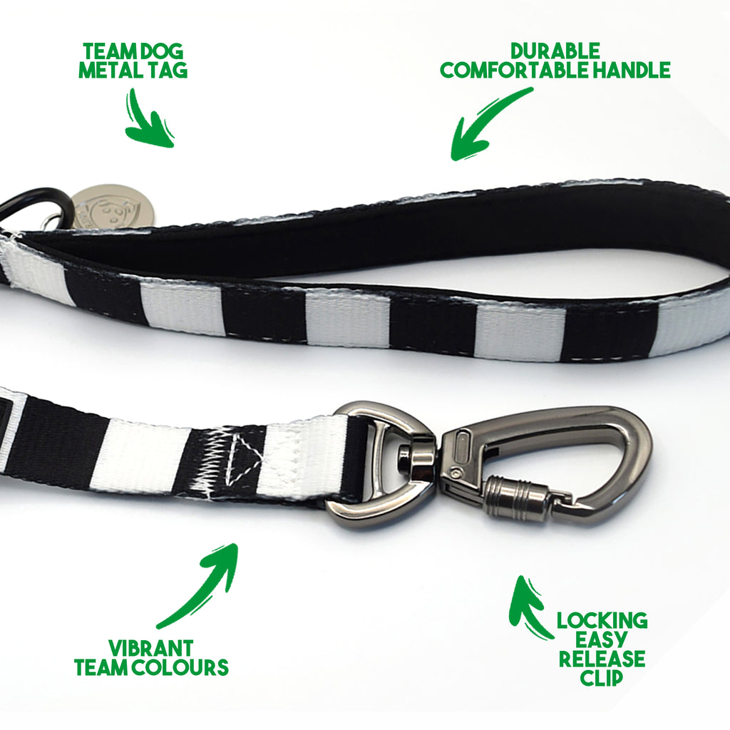 St Mirren Dog Set - Black & White Stripe Football Dog Collar and Leash Set