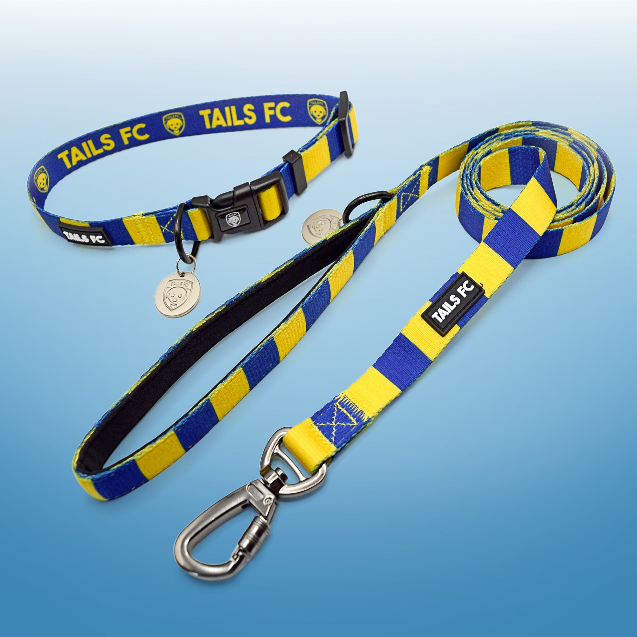Sweden Dog Set - Yellow & Blue Stripe Football Dog Collar and Leash Set