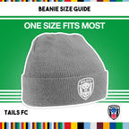 Gray beanie with TAILS FC logo on a green background
