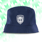Tails FC Navy bucket hat with a white logo on a light green and white geometric patterned background
