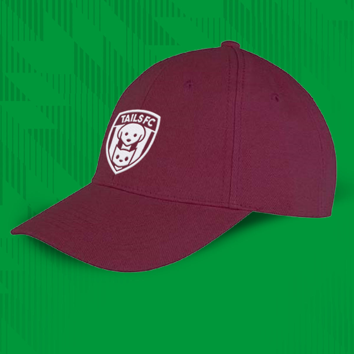 Tails FC Maroon cap with a logo on a green background