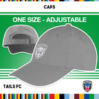 Gray cap with TAILS FC logo on a green background