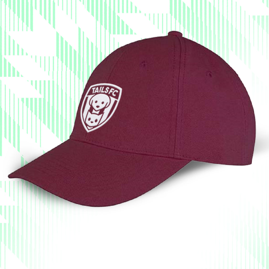 Maroon cap with 'TAILS FC' logo on a white background