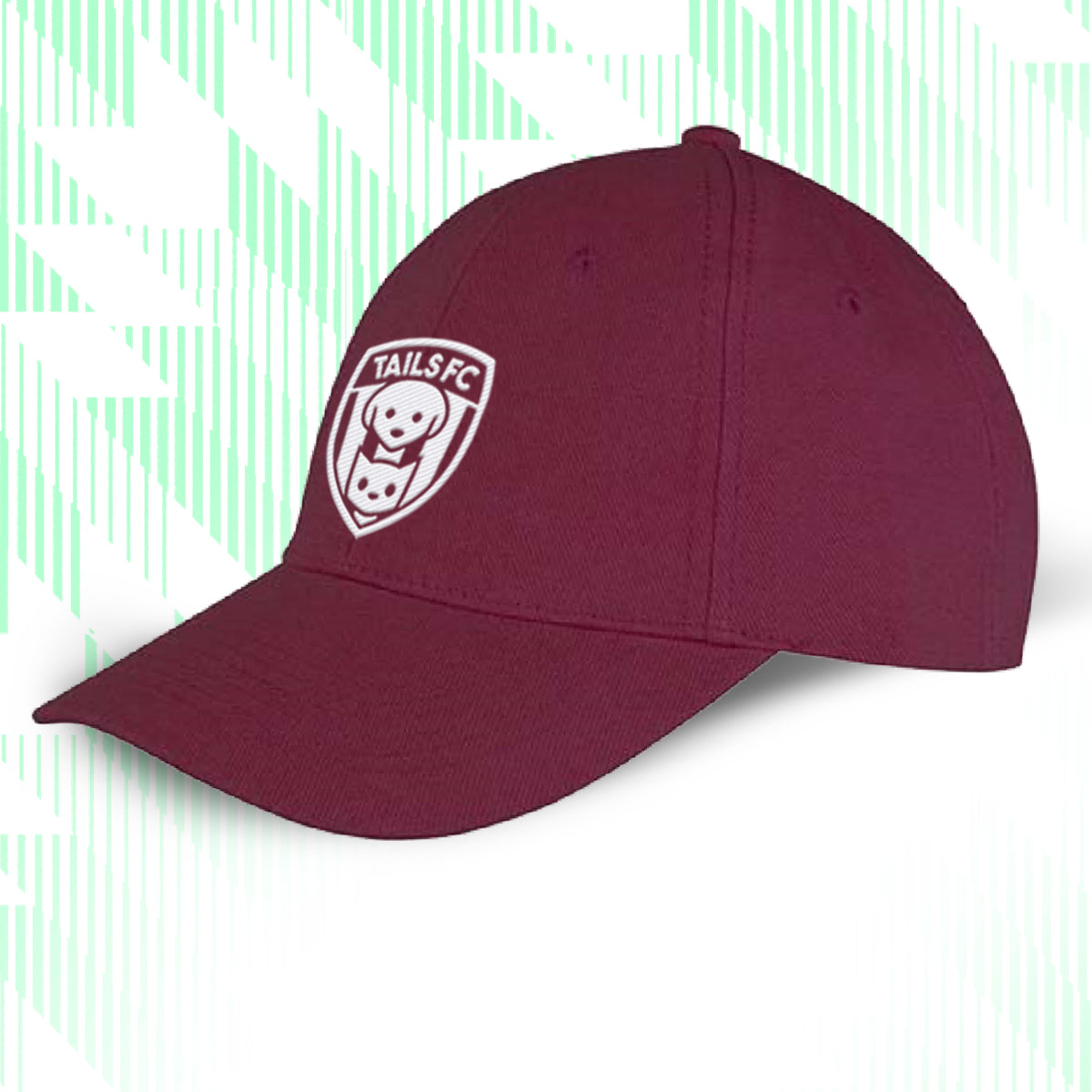 Maroon cap with 'TAILS FC' logo on a white background