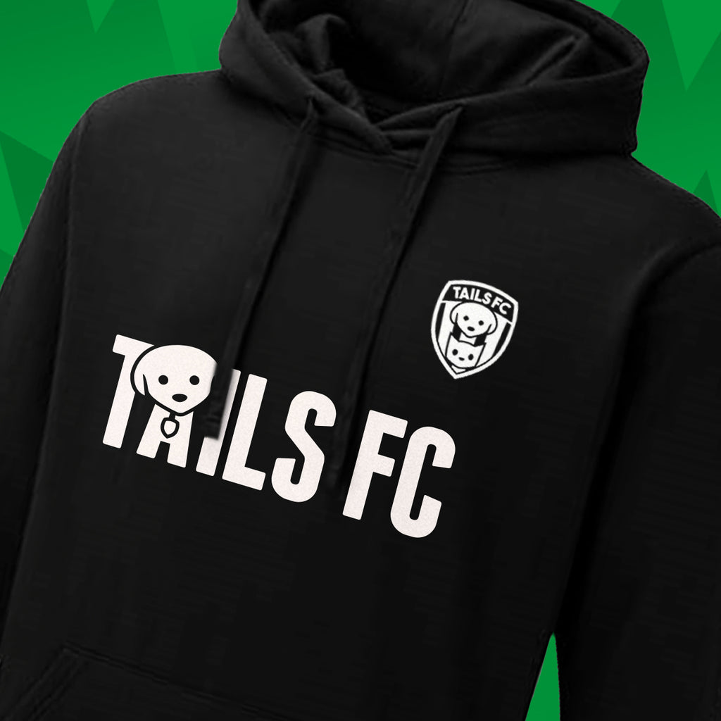 Black hoodie with 'TAILS FC' logo on a green background