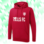 Red hoodie with 'TAILS FC' text and logo on a green and white geometric patterned background