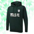 Green hoodie with 'TAILS FC' text and logo on a green and white abstract pattern background