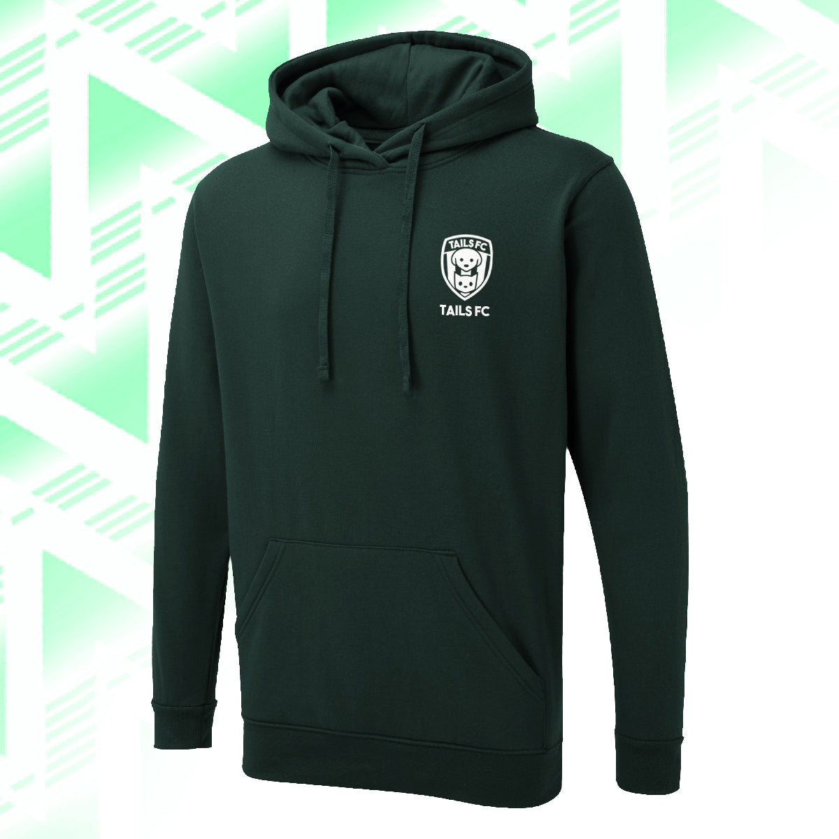 Tails FC Green hoodie with a logo on a white background