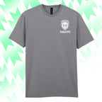 Gray t-shirt with 'TAILS FC' logo on a green and white abstract background