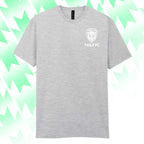 Gray t-shirt with 'TAILS FC' logo on a green and white abstract background