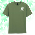 Green t-shirt with 'TAILS FC' logo on a green and white abstract background