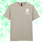 Beige t-shirt with 'TAILS FC' logo on a green and white abstract background