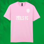 Pink t-shirt with 'Tails FC' text and logo on a green background
