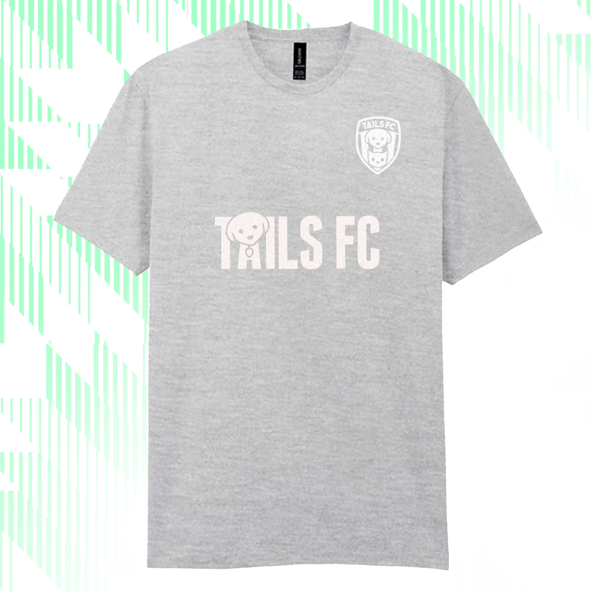Gray t-shirt with 'TAILS FC' text and logo on a white background