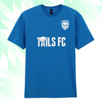 Blue t-shirt with 'TAILS FC' logo on a white background