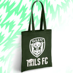 Green tote bag with 'TAILS FC' logo on a light green background