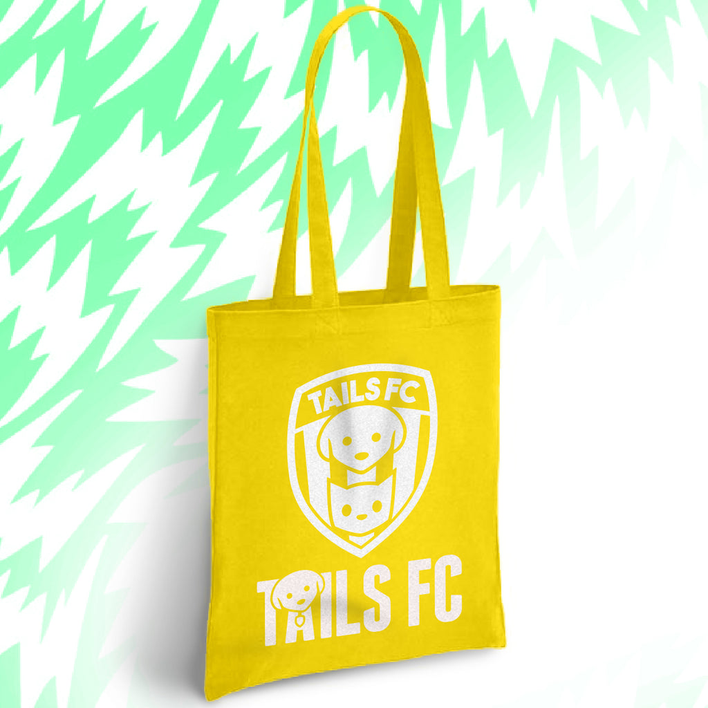 Tails FC Tote Bag in Yellow on a light green background