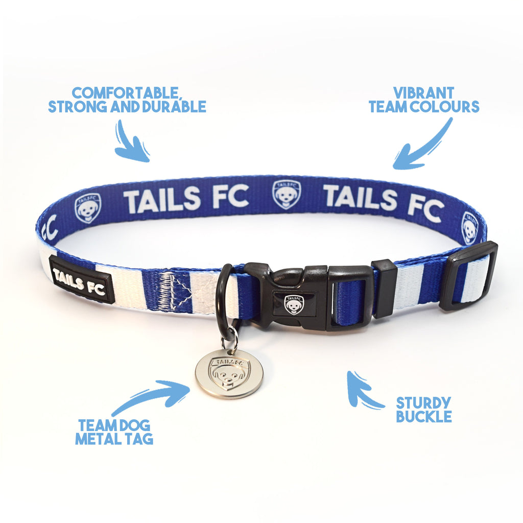 Tottenham Dog Collar - White & Blue Stripe Football Pet Collar