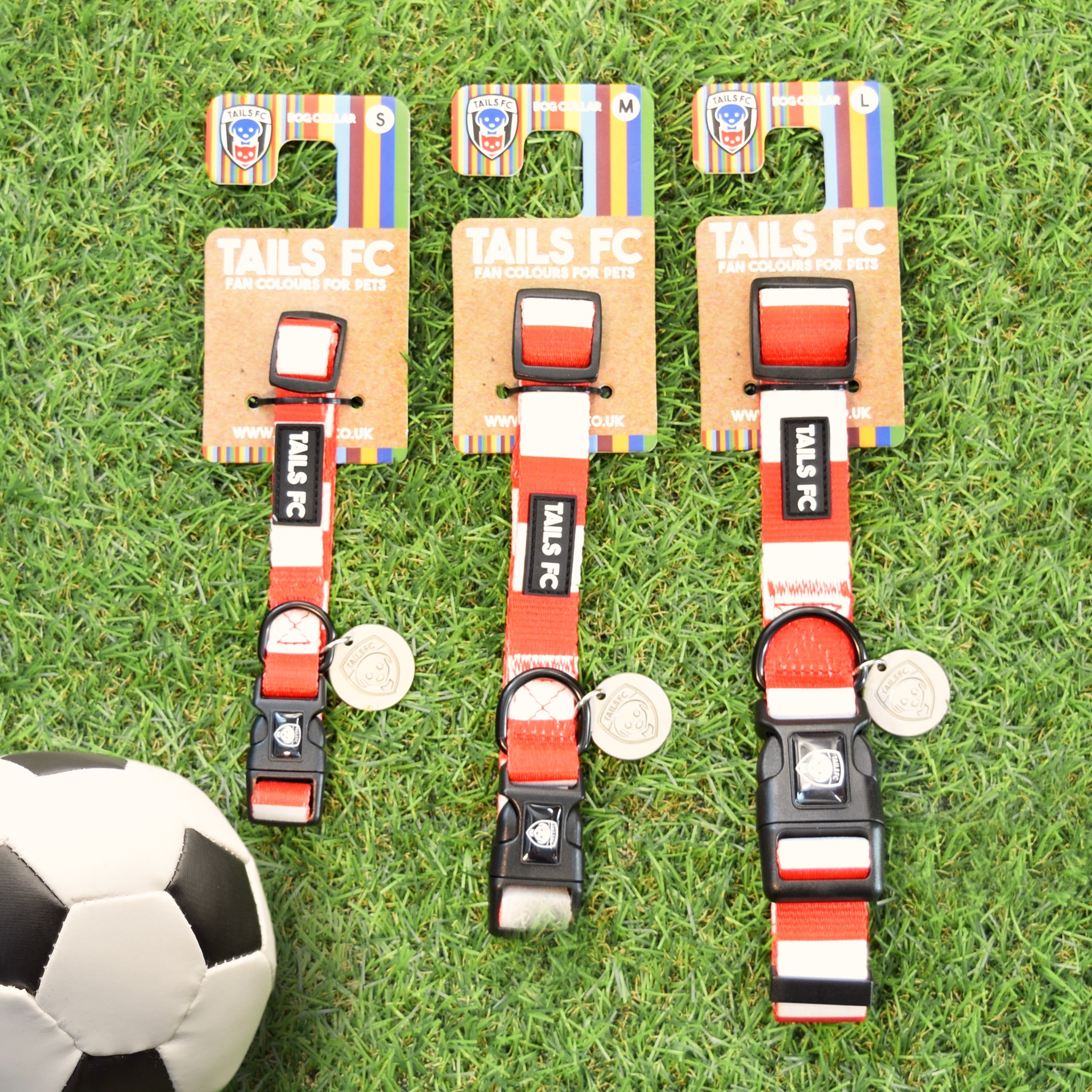 Wales Dog Collar - Red & White Stripe Football Pet Collar