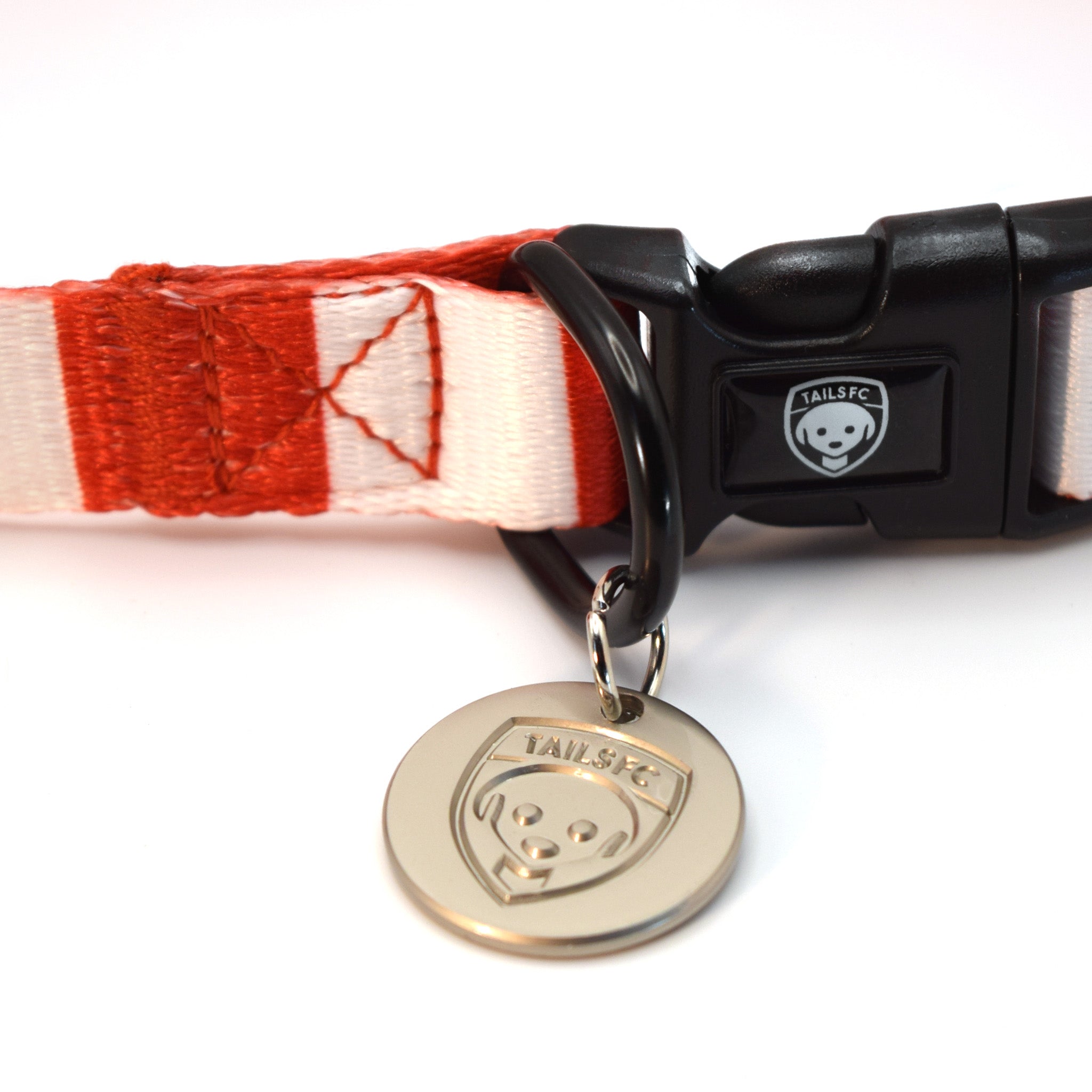 Wales Dog Collar - Red & White Stripe Football Pet Collar