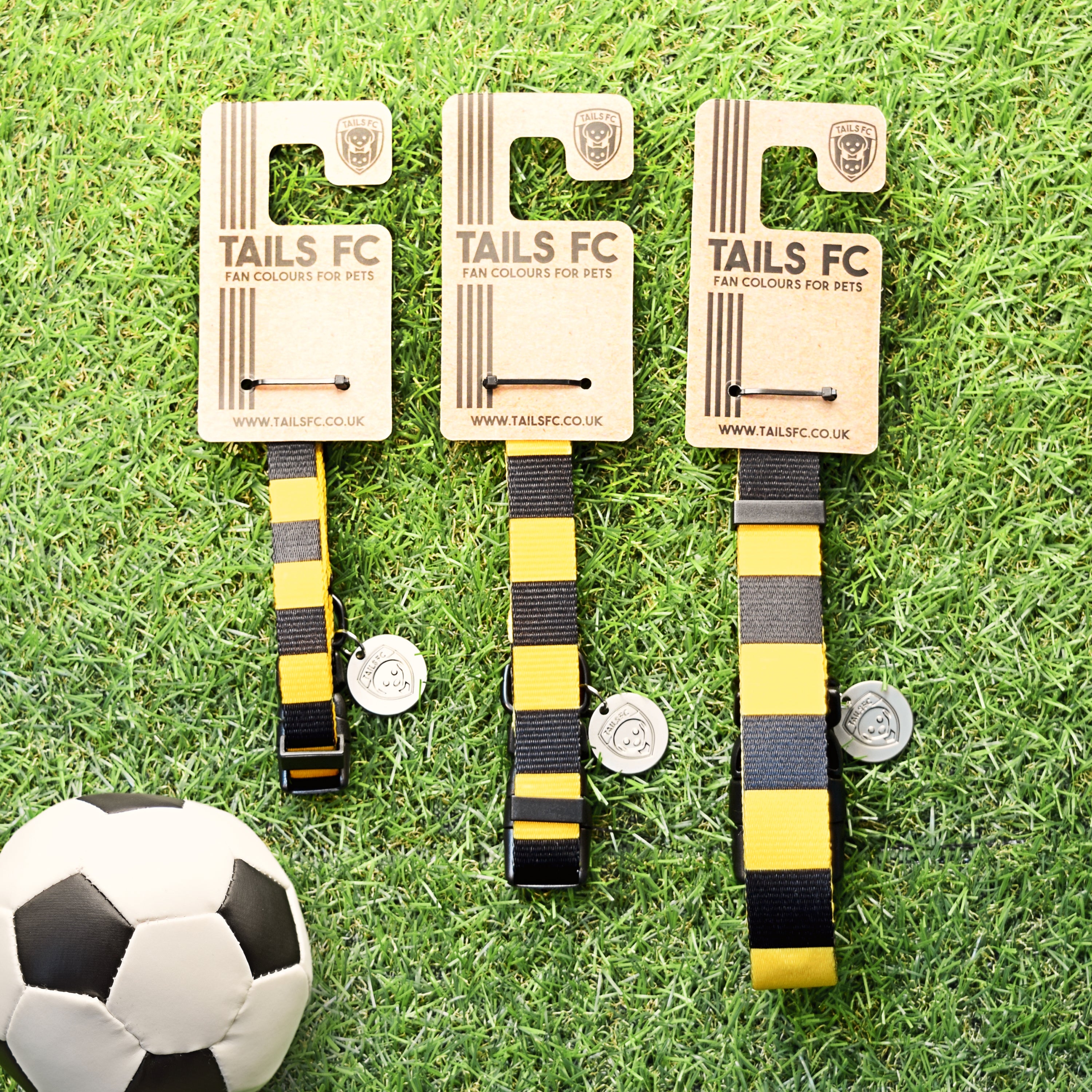Watford Dog Collar - Gold & Black Stripe Football Pet Collar