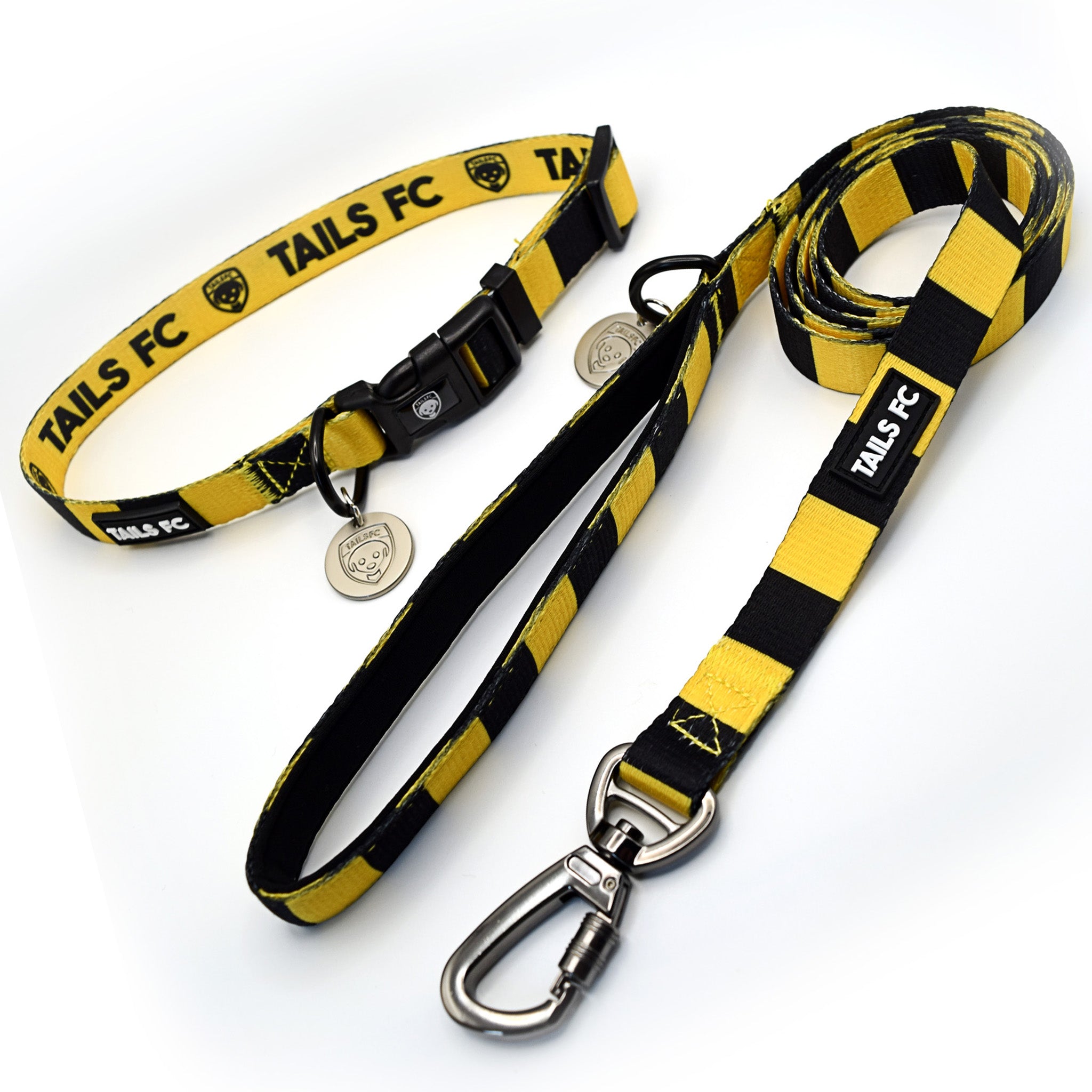 Watford Dog Set - Yellow & Black Stripe Football Dog Collar and Leash Set