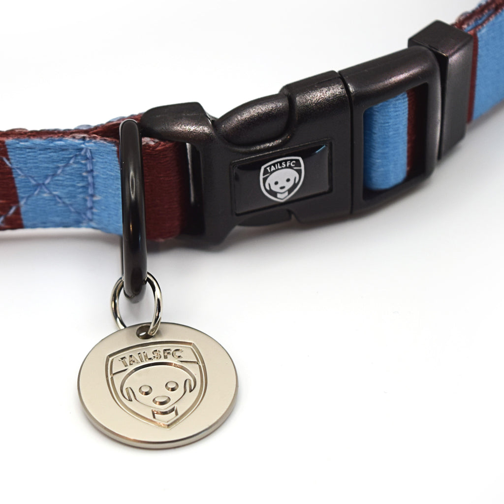 West Ham Dog Collar - Claret & blue Stripe Football Pet Collar