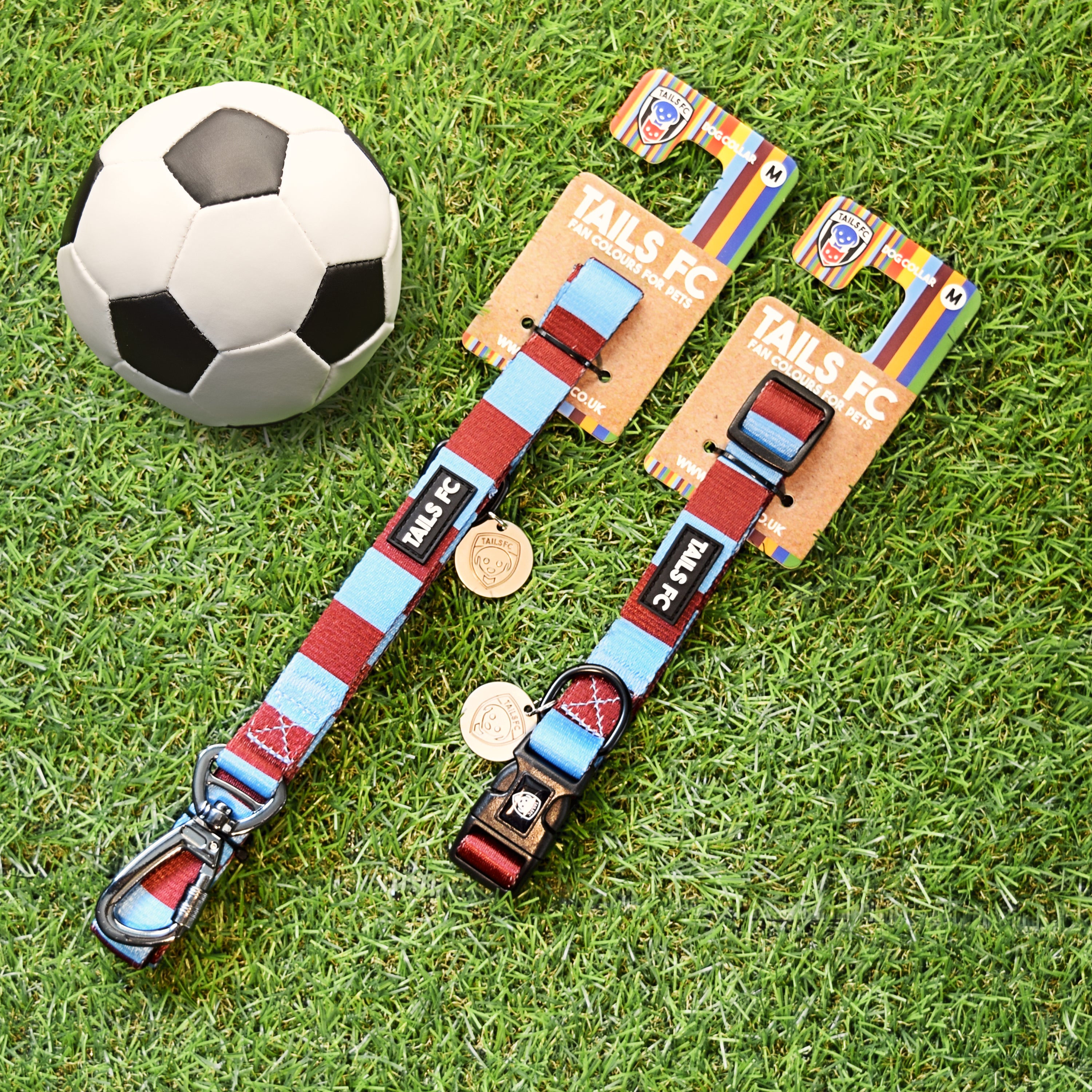 West Ham Dog Set - Claret & Blue Stripe Football Dog Collar and Leash Set