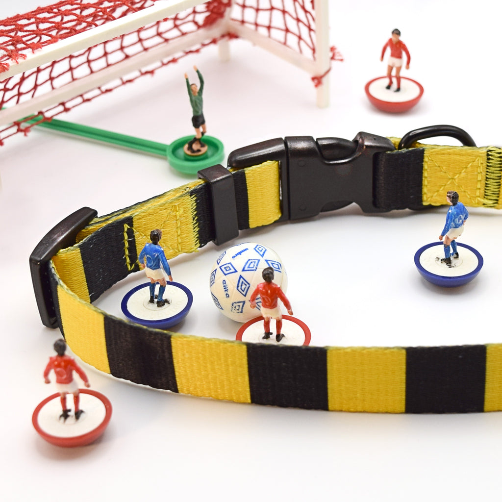 Wolverhampton Dog Set - Yellow & Black Stripe Football Dog Collar and Leash Set